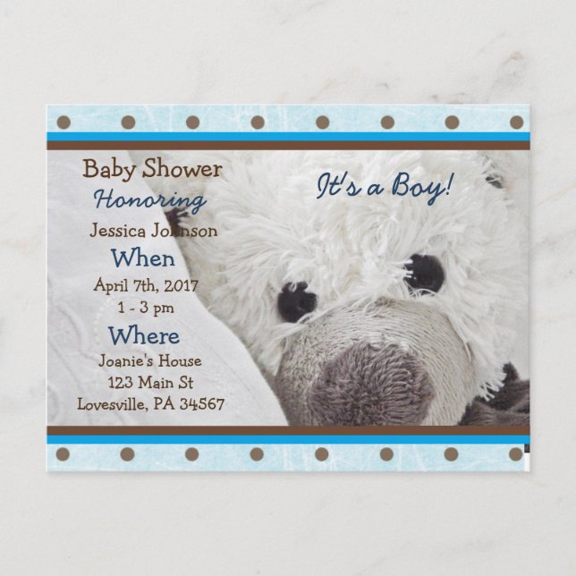Baby Boy Teddy Bear Baby shower Invitation (Devant)