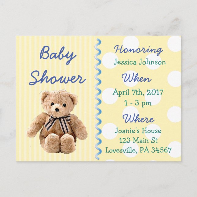 Baby Boy Teddy Bear Baby shower Invitation (Devant)