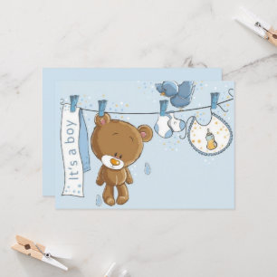Baby Boy Teddy Bear Babywirbel Kissen Einladung
