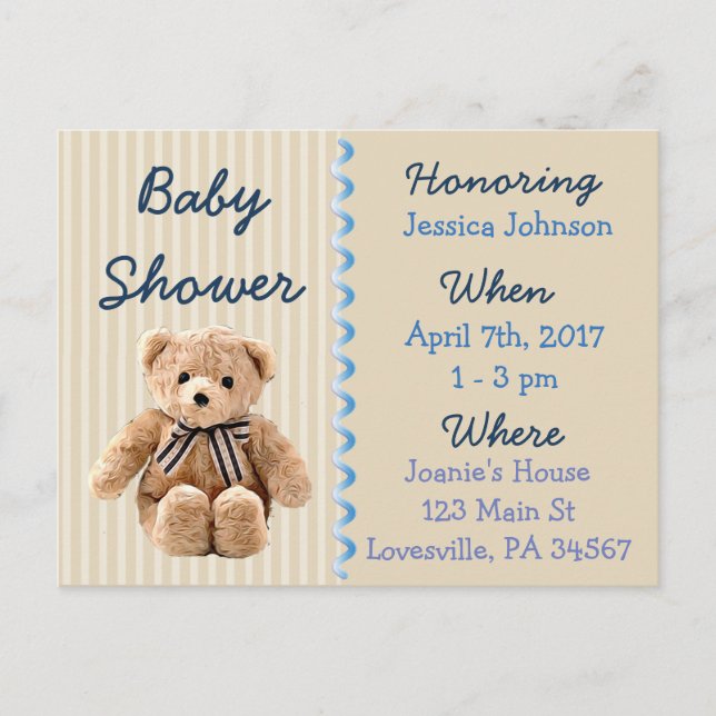 Baby Boy Teddy Bear Blue Baby Dusche Einladung (Vorderseite)