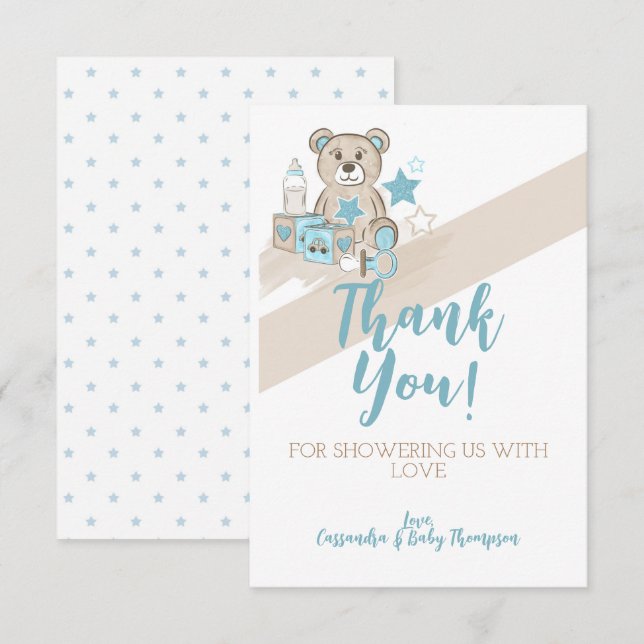 Baby Boy Teddy bear Dankeschön Karte (Vorne/Hinten)