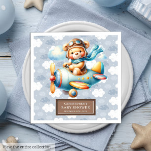Baby Boy Teddy Bear Pilot Napkins Custom Serviette
