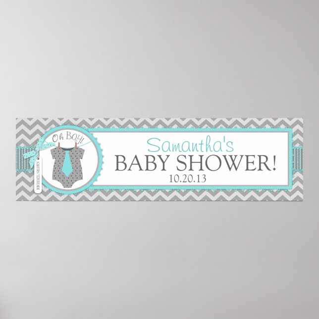 Baby Boy Tie Chevron Print Baby Shower Banner Poster (Vorne)