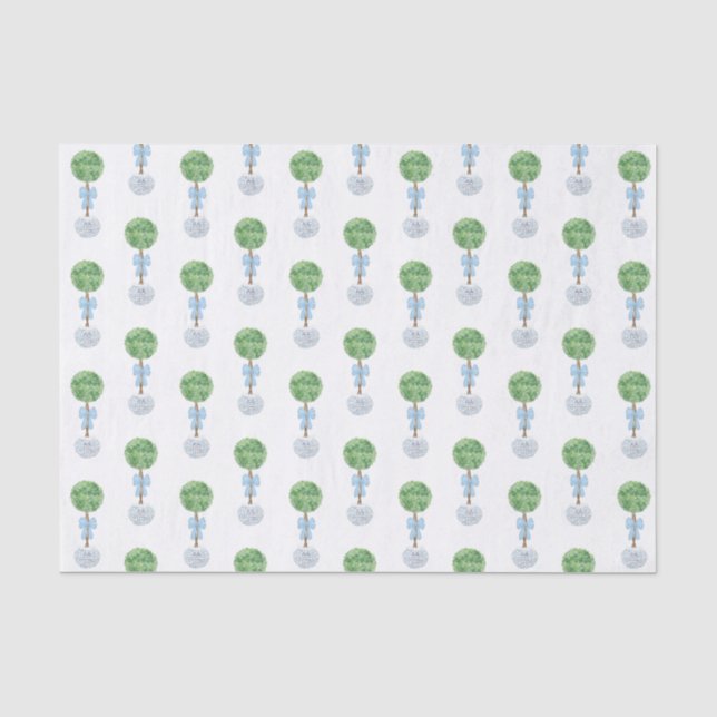 Baby Boy Topiary mit blauem Bow gepottet Seidenpapier (Vorderseite)
