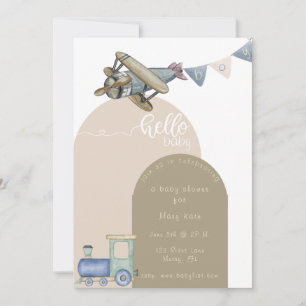 Baby Boy Trains und Flugzeug Babydusche Einladung