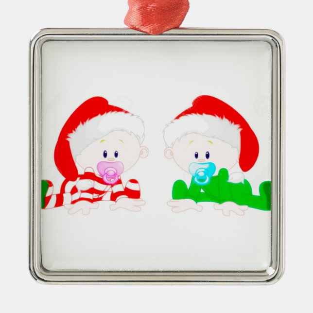***BABY BOY TWIN*** CHRISTMAS ORNANAMENT SILBERNES ORNAMENT (Vorne)