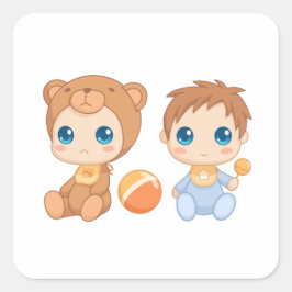 Baby Boy Twins Bear Jumpsuit 2 Quadratischer Aufkleber