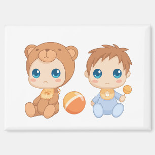 Baby Boy Twins Bear Jumpsuit Magnet