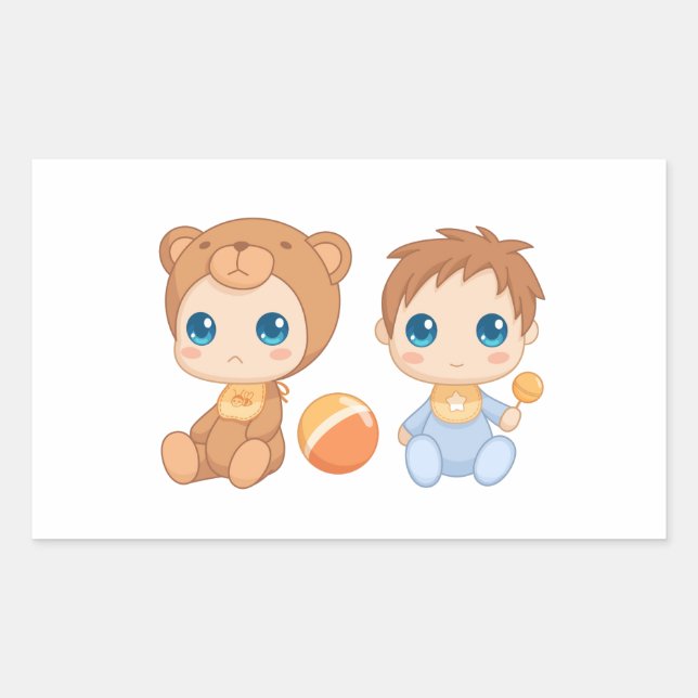 Baby Boy Twins Bear Jumpsuit Rechteckiger Aufkleber (Vorderseite)