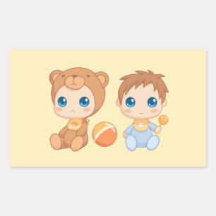 Baby Boy Twins Bear Jumpsuit Yellow Rechteckiger Aufkleber