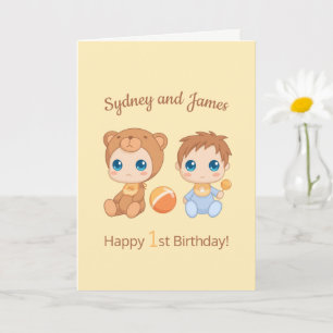 Baby Boy Twins Erster Geburtstag Gelbe Blank Karte