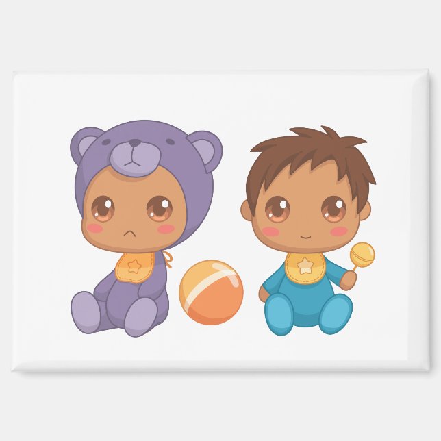 Baby Boy Twins Lila Bear Jumpsuit Magnet (Vorderseite)