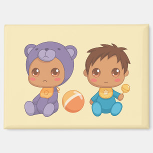 Baby Boy Twins Lila Bear Jumpsuit on Yellow Magn Magnet