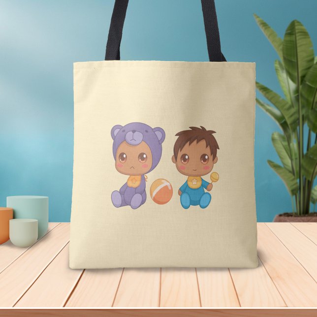 Baby Boy Twins Lila Bear Jumpsuit on Yellow Tasche (Von Creator hochgeladen)