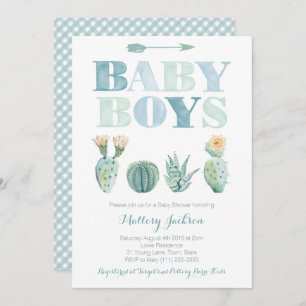 Baby Boy Twins oder Triplets Cactus Baby Shower Einladung