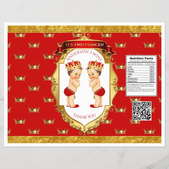 Baby Boy Twins Red Gold Chip Bag Wrapper Flyer (Vorne)