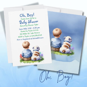 Baby Boy und seine Bulldog Babydusche Einladung