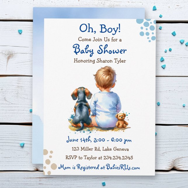 Baby Boy und seine Dackel Puppy Baby Dusche Einladung (Von Creator hochgeladen)