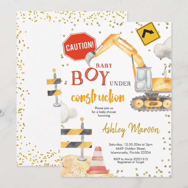 Baby Boy Under Construction Baby Shower Einladung (Vorne/Hinten)