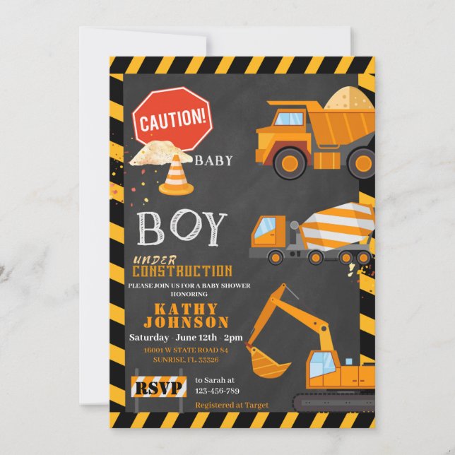 Baby Boy Under Construction Baby Shower Invitation Einladung (Vorderseite)