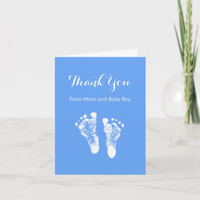 Baby Boy Vielen Dank Niedlich Blue Newborn Footpri Dankeskarte (Vorderseite)