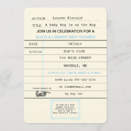 Baby Boy Vintag Library Card Buchdusche Einladung