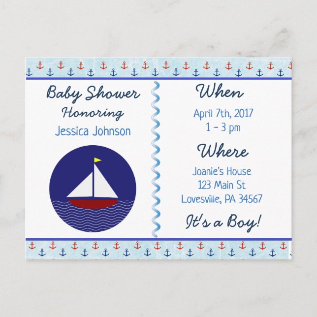 Baby Boy Voilier Blue Baby shower Invitation (Devant)