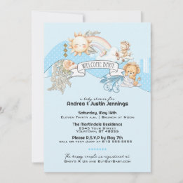 Baby Boy Watercolor Blue Baby Dusche Einladung
