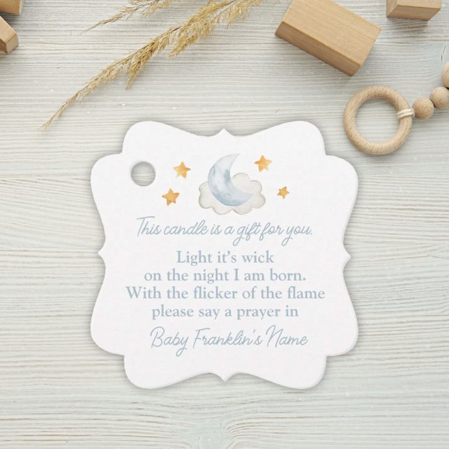 Baby Boy Watercolor Moon Stars Babydusche Kerze Geschenkanhänger (Von Creator hochgeladen)