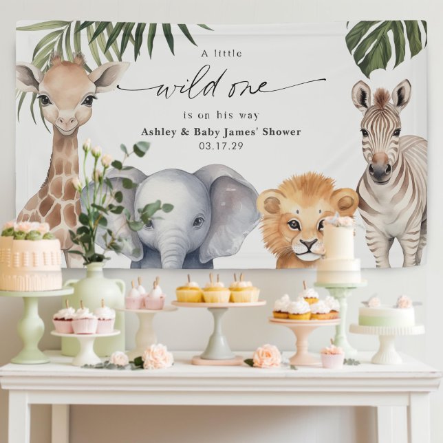 Baby Boy Wild One Safari Tiere Dusche Hintergrund Banner (Wild One Safari Animals Baby Boy Shower Party Backdrop decor.)