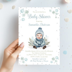 Baby Boy Winter Snowflake Babydusche Einladung