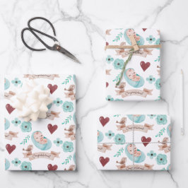 Baby Boy Wrapping Paper Flat Sheet Set 3 Geschenkpapier Set