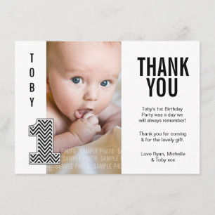 Baby Boy Zickzack 1. Geburtstag Danke Fotokarte
