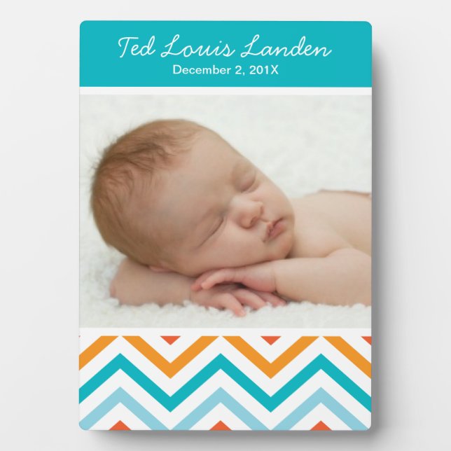 Baby Boy Zickzack Foto Plaque Fotoplatte (Vorderseite)