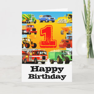 Baby Boy's 1. Geburtstag Bauwagen Karte