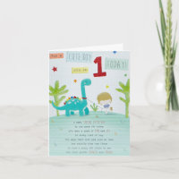 Baby Boys 1. Geburtstagskarte - Wanderung Dino