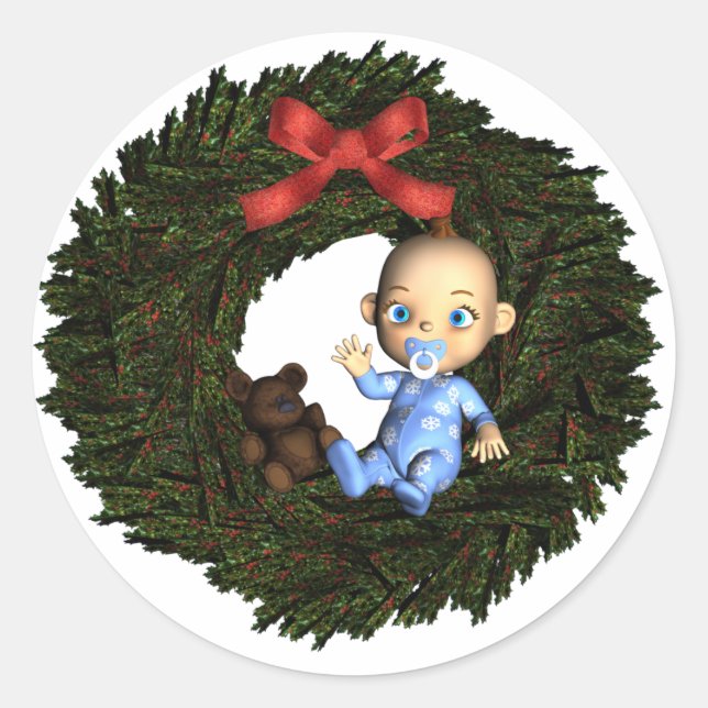 Baby Boy's 1. Weihnachten Runder Aufkleber (Vorderseite)