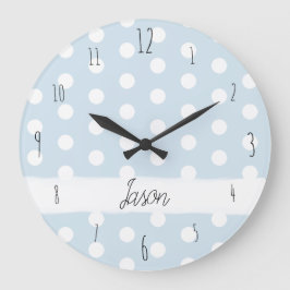 Baby Boy's Blue Polka Dot Spotty Pattern Kinderzim Große Wanduhr