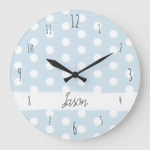 Baby Boy's Blue Polka Dot Spotty Pattern Kinderzim Große Wanduhr