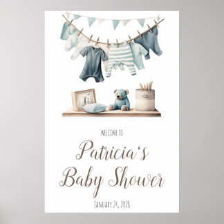 Baby Boy's Clothesline Baby Dusche Begrüßungszeich Poster