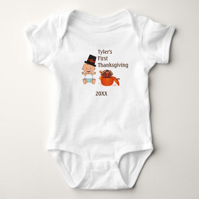 Baby Boy's erster Erntedank Bodysuit Baby Strampler (Vorderseite)