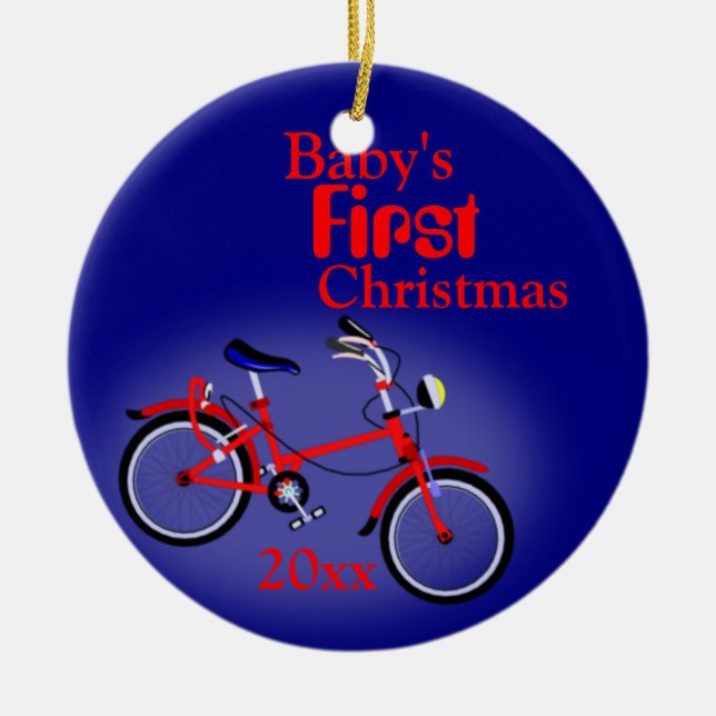 Baby Boy's First Christmas Bicycle Keramik Ornament (Vorne)