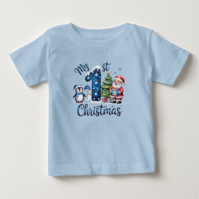 Baby Boy's First Christmas Blue Baby T-shirt (Vorderseite)