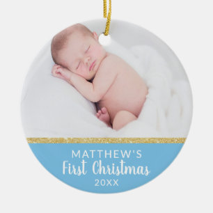 Baby Boys First Christmas Blue Meldung + FOTO Keramik Ornament