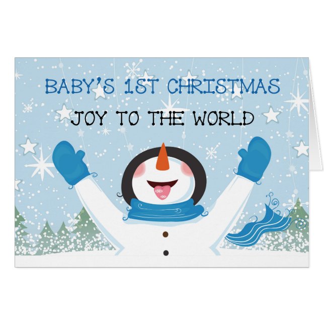 Baby Boy's First Christmas Blue Snowman (Vorderseite (Horizontal))