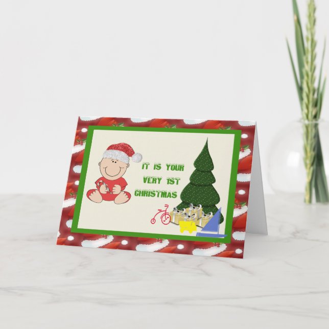 Baby Boy's First Christmas Card Feiertagskarte (Vorderseite)
