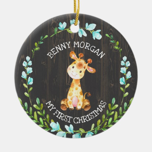 Baby Boy's First Christmas Giraffe Ornament (Vorne)