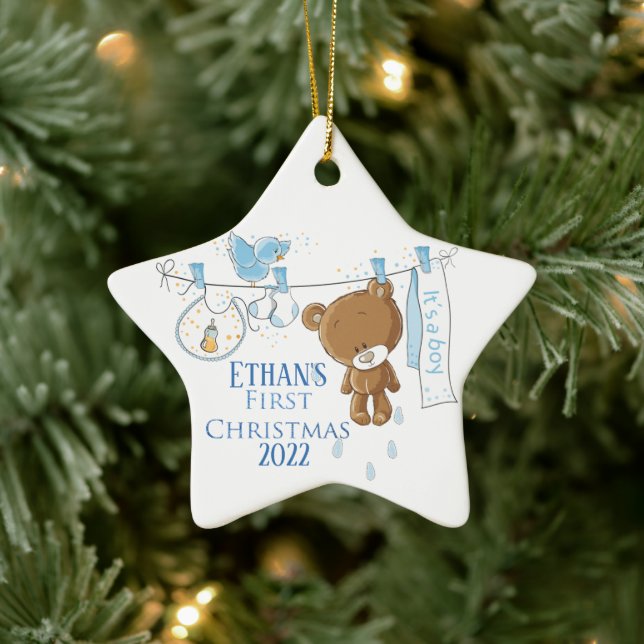 Baby Boy's First Christmas Keramik Ornament (Baum)