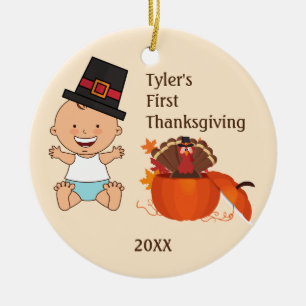 Baby Boy's First Erntedank Keramik Ornament