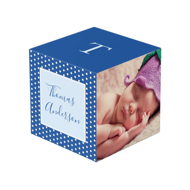Baby Boys mit Geburtsstaten und Foto Würfel (Vorderseite Schrägansicht)